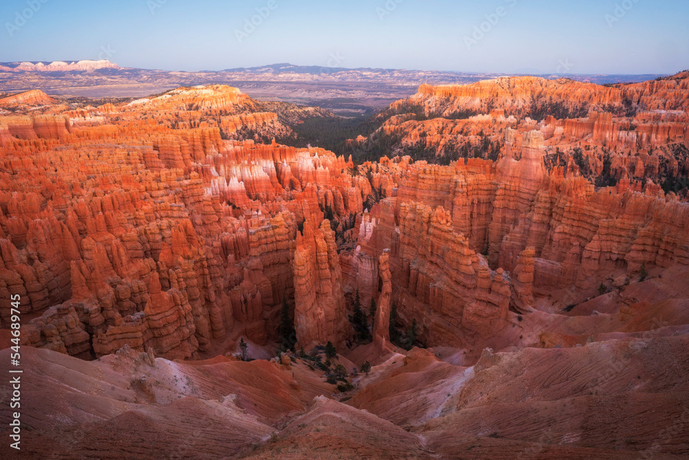 Sunset glow over Bryce Canyon National Park in Utah.
