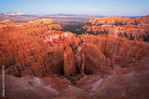 Sunset glow over Bryce Canyon National Park in Utah.