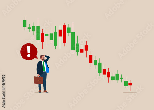 Financial crisis. Economy down. Buy or sell, crypto currency, investment decision in volatile stock market. Stock market down. Vector illustration in a flat style.