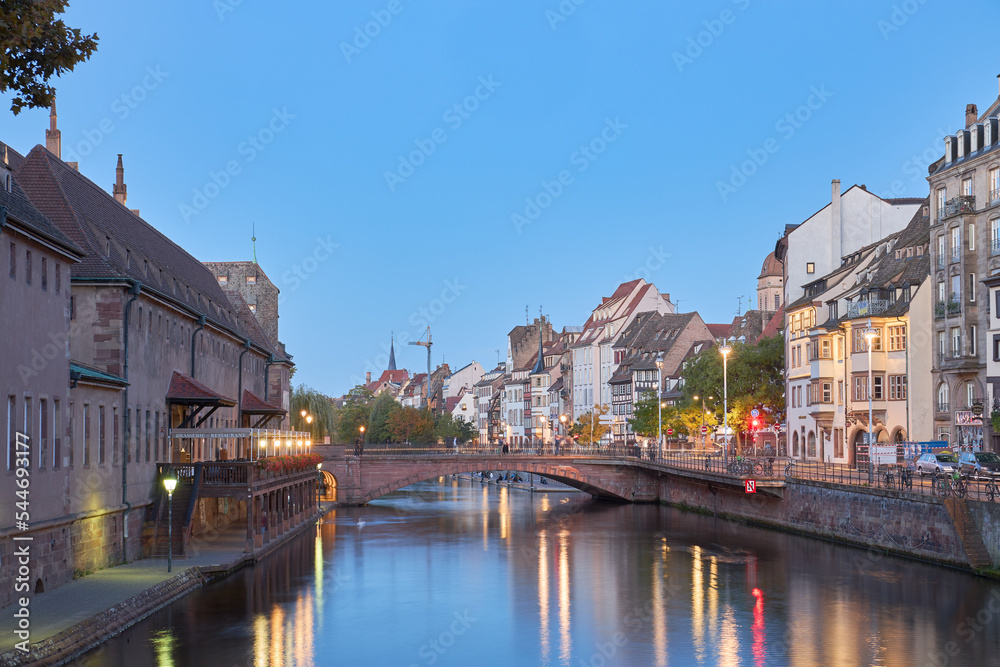 Sunset view of the streets of Strasbourg, France.