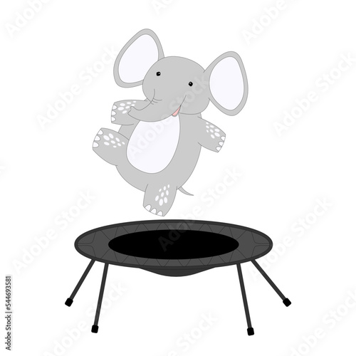 vector illustration of a cute cartoon elephant jumping on a trampoline