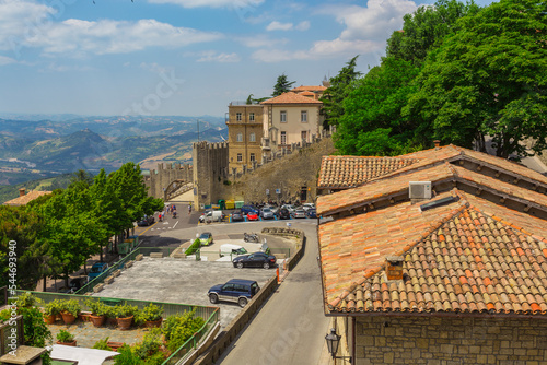 landscape with roofs of houses in small tuscan town in province photo