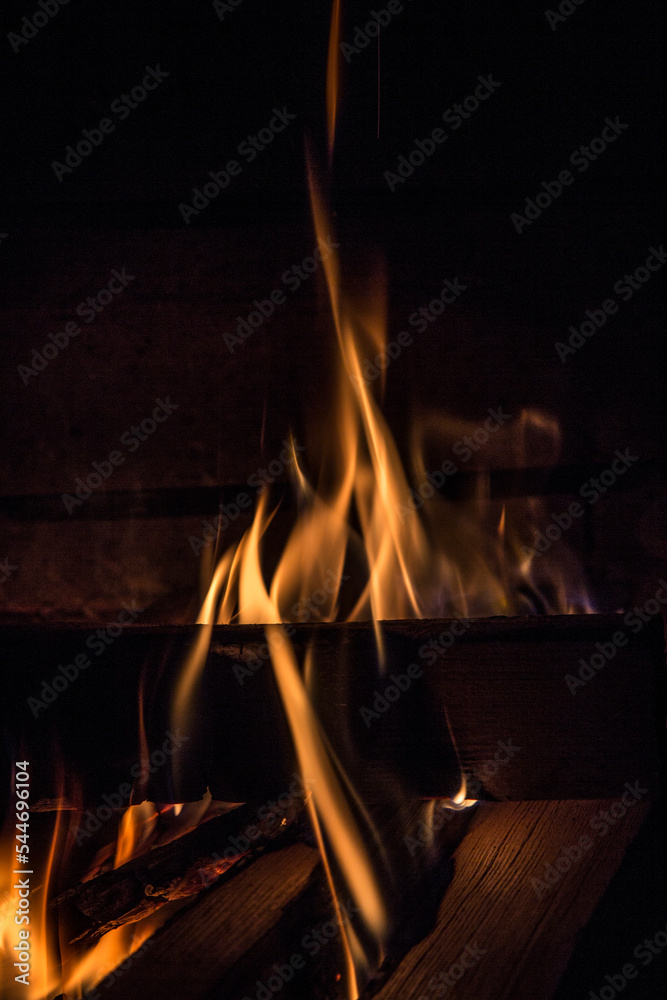Fototapeta premium cosy winter fireplace, fire flame