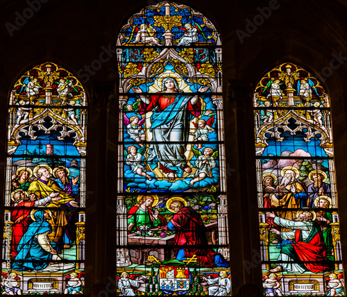 Stained glass of the cathedral of Santa Mar  a of Burgos  Castilla y Le  n  Spain.