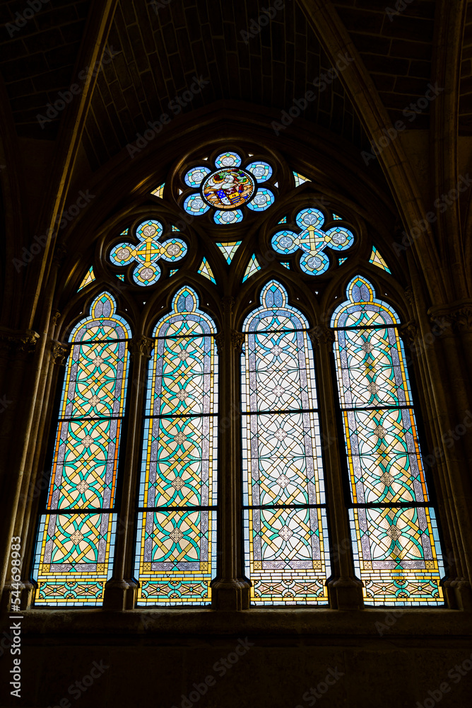 Stained glass of the cathedral of Santa María of Burgos, Castilla y León, Spain. Stained glass of the cathedral of Santa María of Burgos, Castilla y León, Spain.