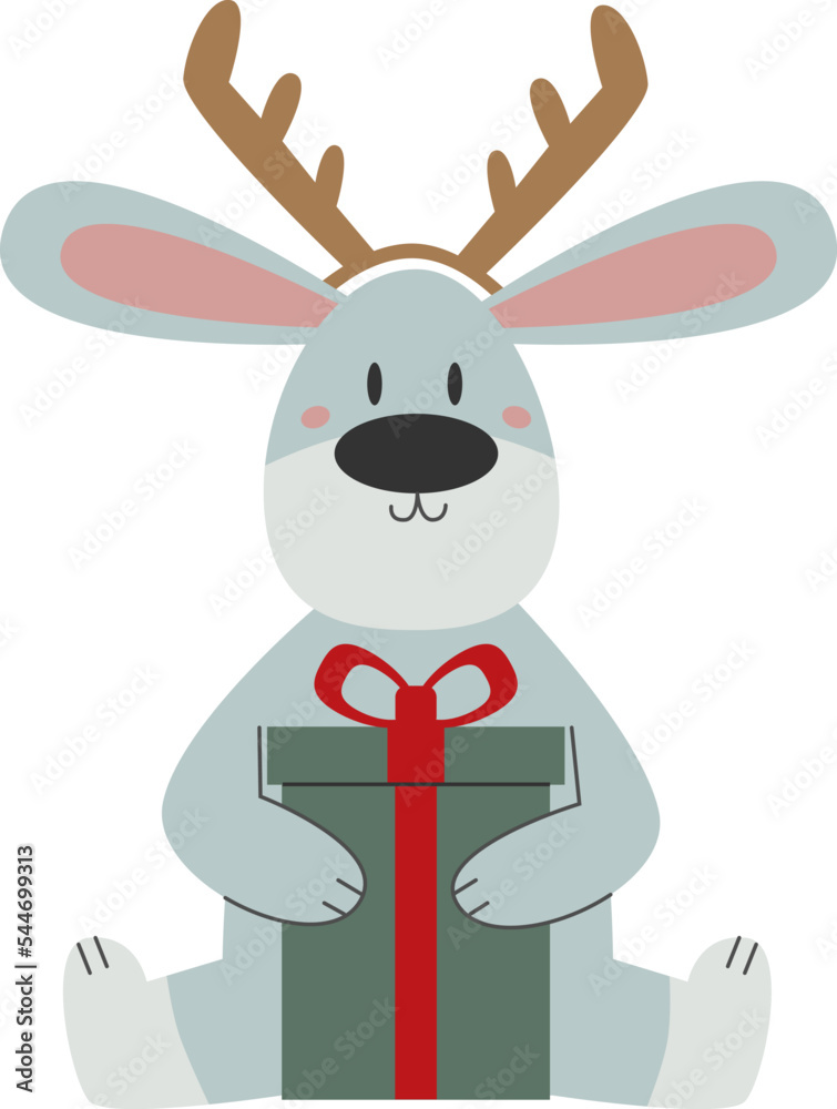 Naklejka premium Vector illustration of bunny with a gift box