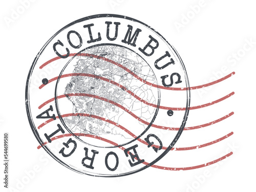 Columbus, GA, USA Stamp Map Postal. Silhouette Seal Roads and Streets. Passport Round Design. Vector Icon. Design Retro Travel National Symbol. photo