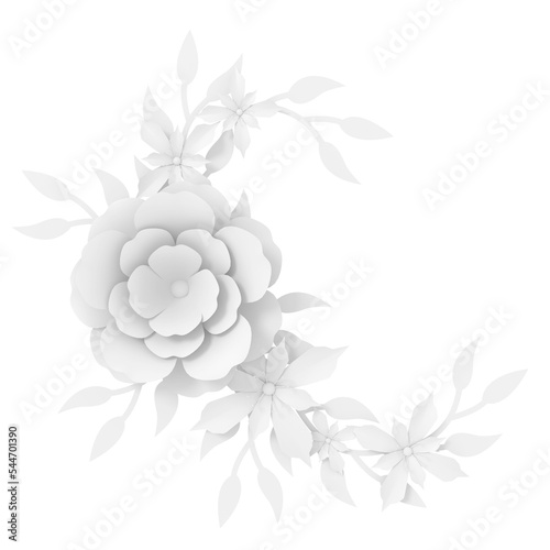 3D flower model. White flower for the frame decoration. Paper flower.