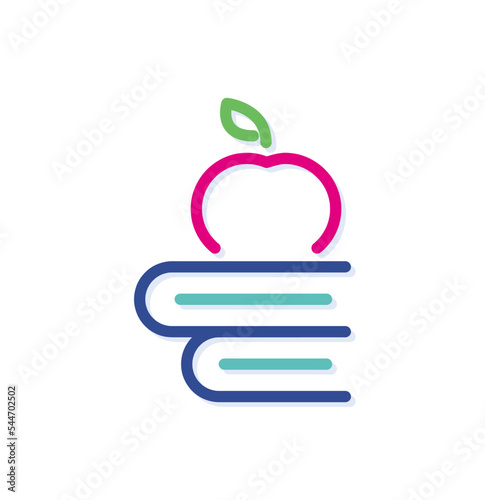 Apple logo icon on top of abstract color book. Modern lines with new pop art colors. Bold line clean style template set.