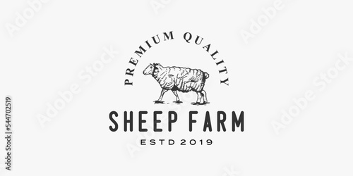 farm sheep with hand drawing premium logo