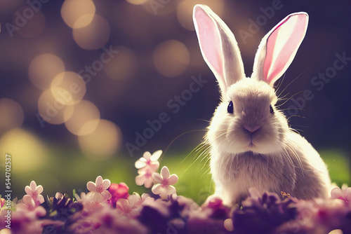 white rabbit on the grass Generative AI