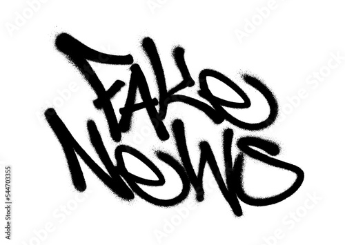 Sprayed fake news font graffiti with overspray in black over white. Vector illustration.