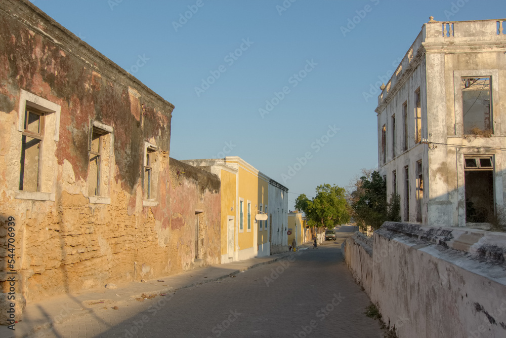 Street in the Stone Town of the Island of Mozambique at sunset, Mozambique