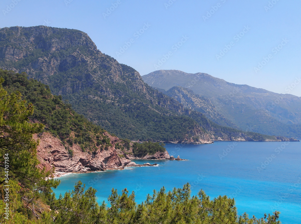 Gorgeous view from the hill at a beautiful bay at Kabak in Turkey