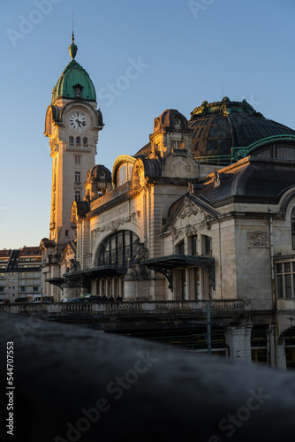 Sunset Light on the Front of Benedictins Train Station, Limoges, France
