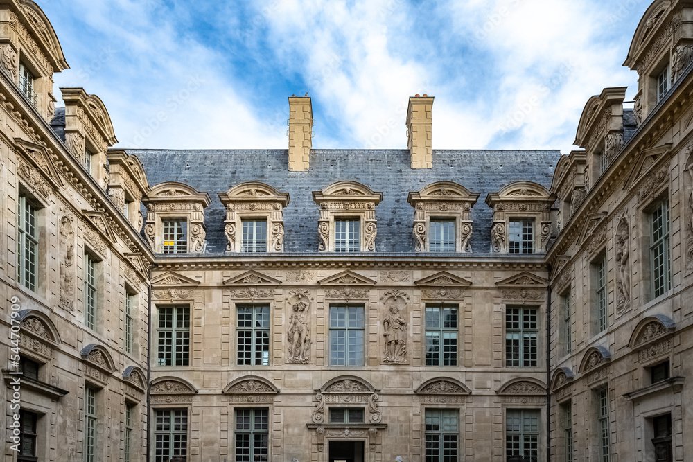 Obraz premium Paris, luxury building in the Marais, in the center of the french capital 