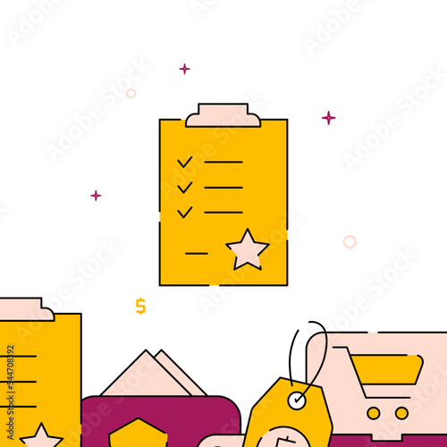 Shopping list, wishlist filled line vector icon, simple illustration, related bottom border.