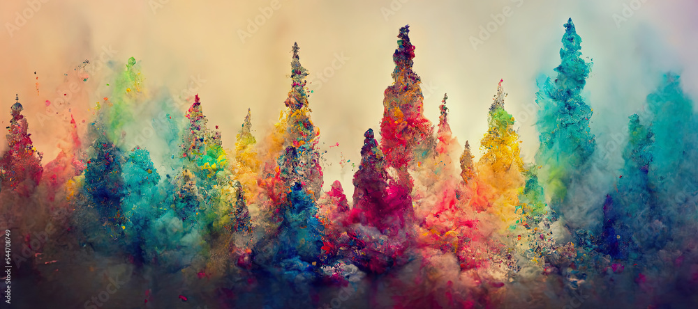 ai generative midjourney illustration of multicolored paint splashes, soft style, banner size