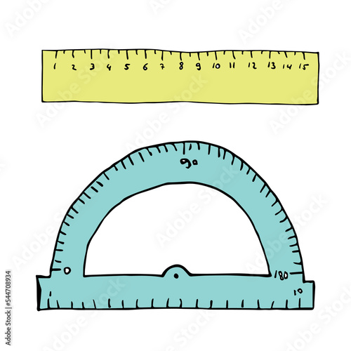 Vector ruler clipart. Hand drawn office supplies illustration. For print, web, design, decor, logo.