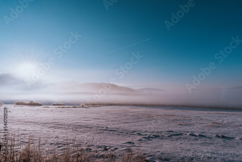 Frozen landscape. Frozen fog. 