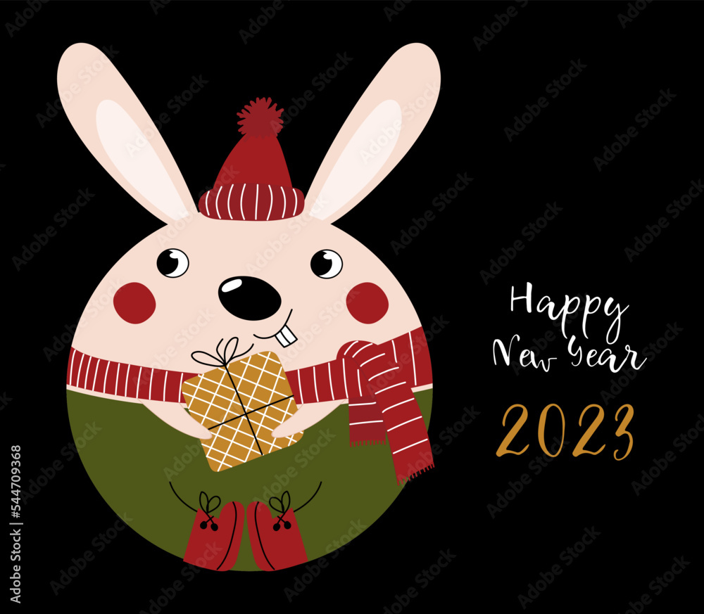 HAPPY NEW YEAR 2023. Chinese Rabbit New Year. The symbol of the New