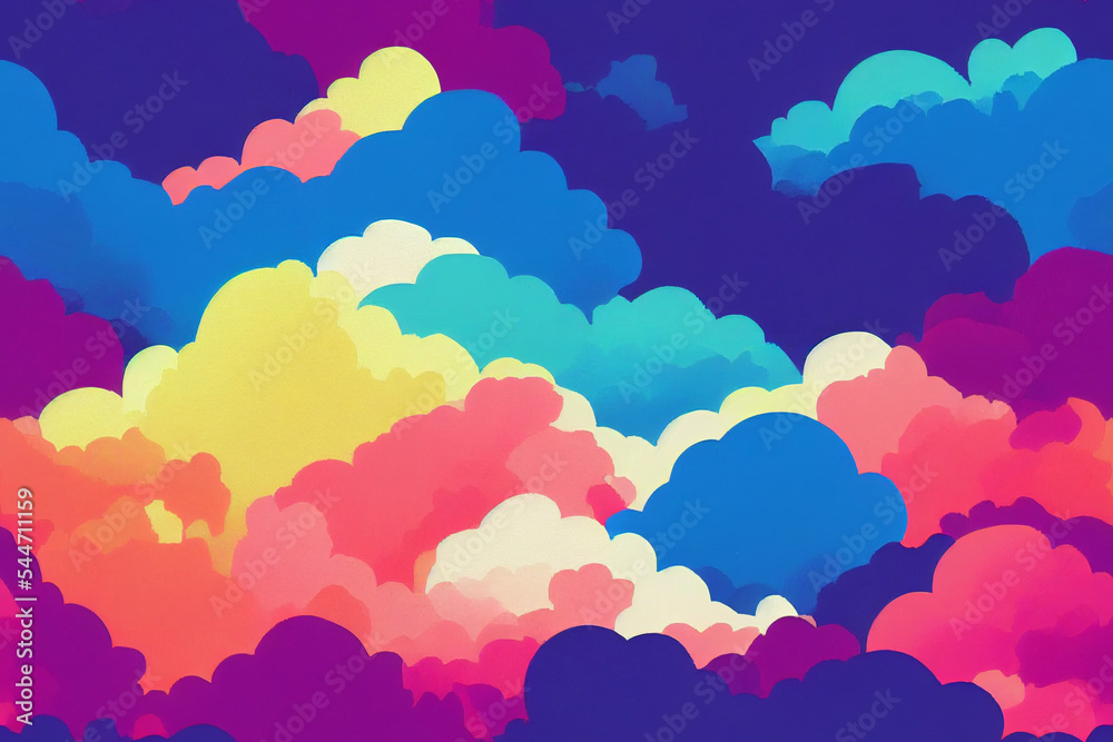 Vertical shot of Colorful clouds seamless textile pattern 3d illustrated Vertical shot of Colorful clouds seamless textile pattern 3d illustrated
