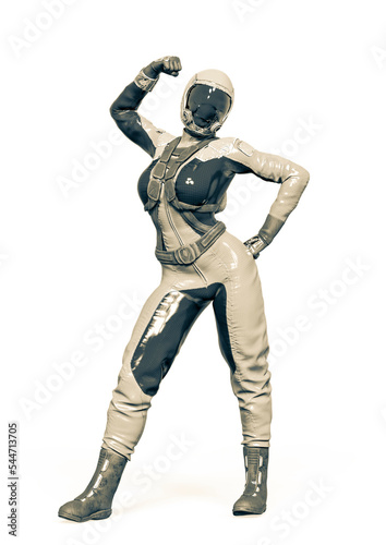 cosmonaut girl is celebrating on white background © DM7