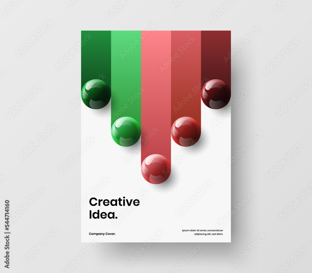 Vivid pamphlet A4 vector design illustration. Colorful realistic balls catalog cover template.