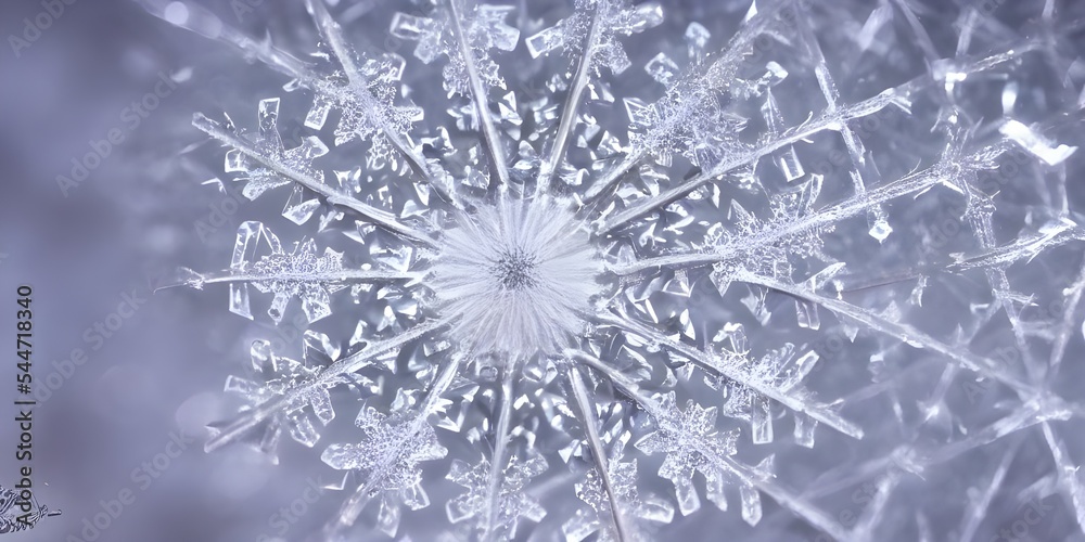 Obraz premium A snowflake falls from the sky, spinning and tumbling as it goes. It's a beautiful thing, made up of delicate crystals that refract the light in stunning ways. But there's something else about this sn