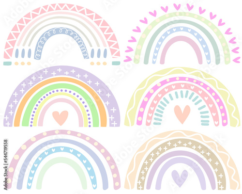 rainbows fashion patch badges pastel cute Kawai set for sticker , postcard , invitation , card . vector illustration for kids elements