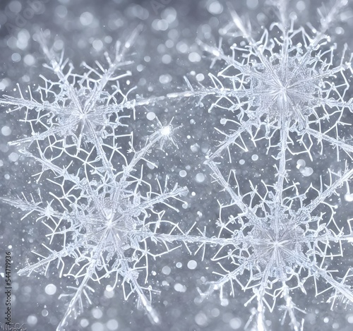 The snowflake crystal is sparkling in the light. It's a beautiful winter scene.