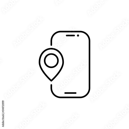 Phone geolocation line icon. Pointer, map, destination, location. Tecnology concept. Vector line icon for Business and Advertising. eps 10
