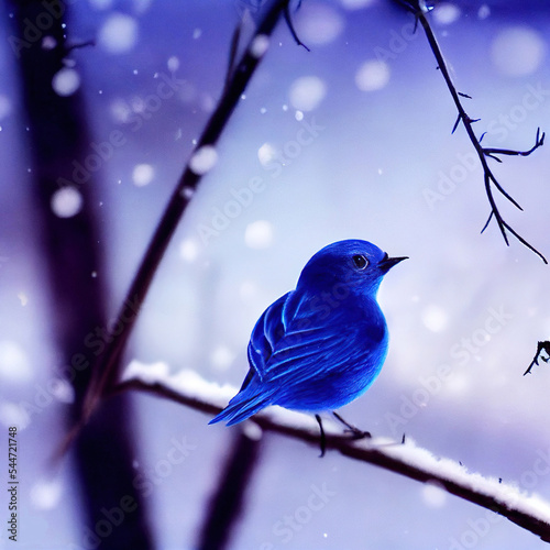 blue bird winter scene