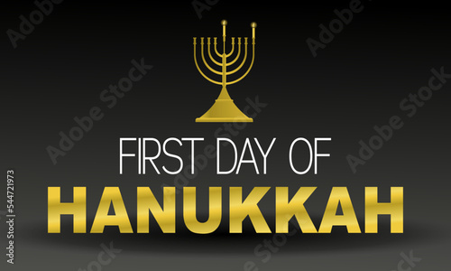 Jewish the first day holiday Hanukkah background, realistic menorah (traditional candelabra), burning candles, blur effect. Religious holiday art, Happy Hanukkah Vector illustration