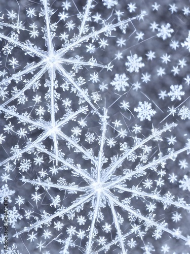 In this picture, a single snowflake is up close and in focus. The delicate nature of the flake is clear as it shows the intricate designs of each arm. They twist and curve around each other, creating  photo