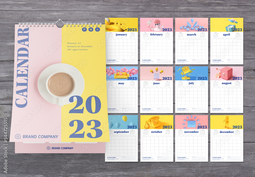 2023 Wall Calendar Layout Stock Template | Adobe Stock