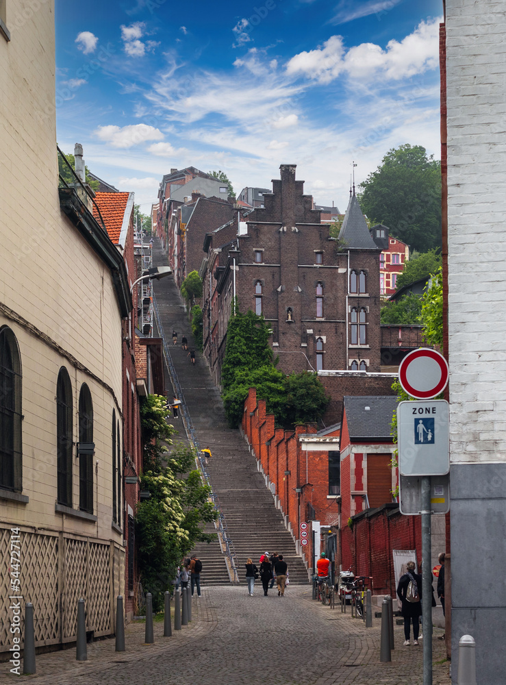 Montagne de Bueren, a 374-step staircase, famous landmark of Liège, Belgium