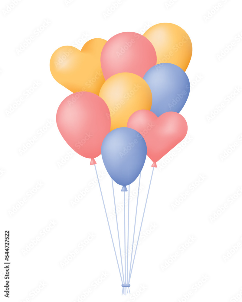 Balloons for Happy Birthday, New year, Surprise, Festive concept. 3d holiday vector illustration isolated on white background. Balloons for Happy Birthday, New year, Surprise, Festive concept. 3d holiday vector illustration isolated on white background.