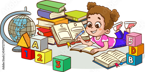 cute little kid reading books