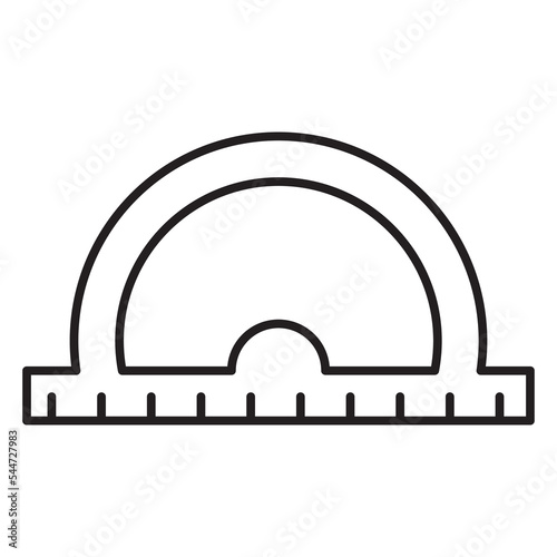 Wooden protractor ruler. Tilt angle meter. Outline vector illustration.Scale measuring ruler.circular protractor.School geometry protractor.Isolated on white background.