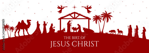 Fotografia Christmas Nativity scene greeting card illustration