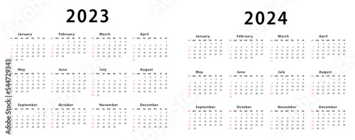 Calendar 2023, calendar 2024 week start Sunday corporate design planner template. Vector illustration.