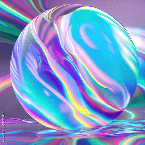 illustration of a holographic iridescent colorful abstract psychedelic background. Trendy texture with polarization effect and colorful neon acid psychedelic stains. Vaporwave style