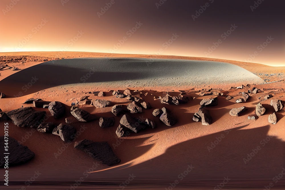 360 degree panorama of the cold desert on Mars. Martian Landscape ...