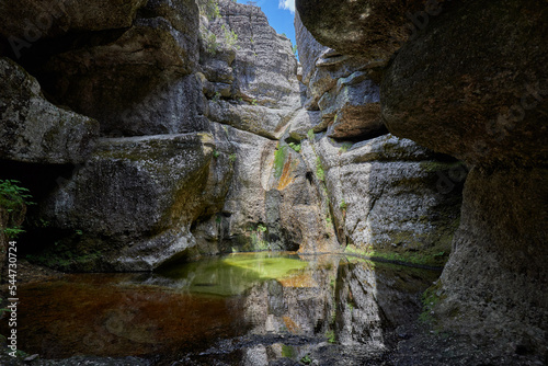 Las Calderas in the Lagunas of Neila. Spectacular pools of crystal clear water that the Palazuelos River has formed by eroding a canyon along 1 km. In Burgos province. photo