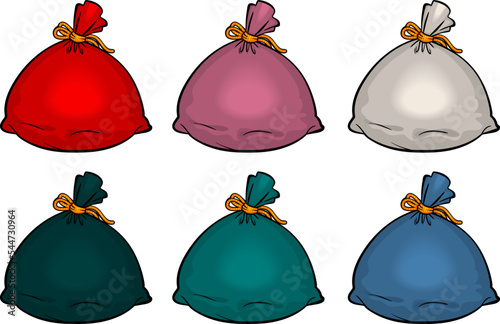 Full sacks vector illustration set. Full sacks of different colors on white background