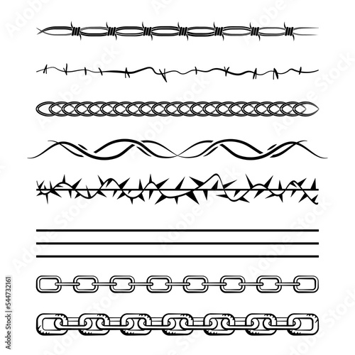 Vector illustrations chains and hope wire for tattoo. Psychedelic y2k art 2000. Gothic illustration in retro aesthetic 1990 style.