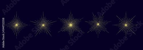 Dotted grain stars set. Shiny stippled shapes collection. Various noise textured asterisks. Different dot work stellar forms. Vector stochastic. 