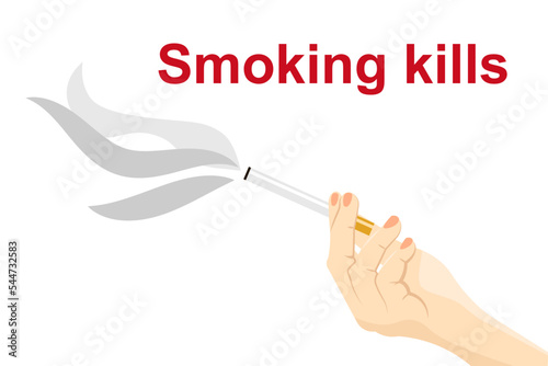 Hand with a cigarette on a white background. Smoking kills. Don't smoke