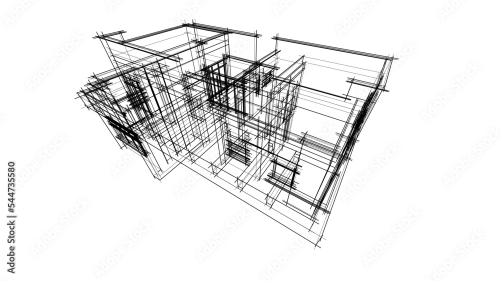 Modern house architectural drawing 3d illustration Modern house architectural drawing 3d illustration